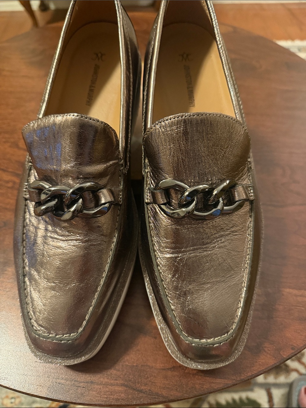 Johnston & Murphy Metallic Bronze Chain-Trim Loafers